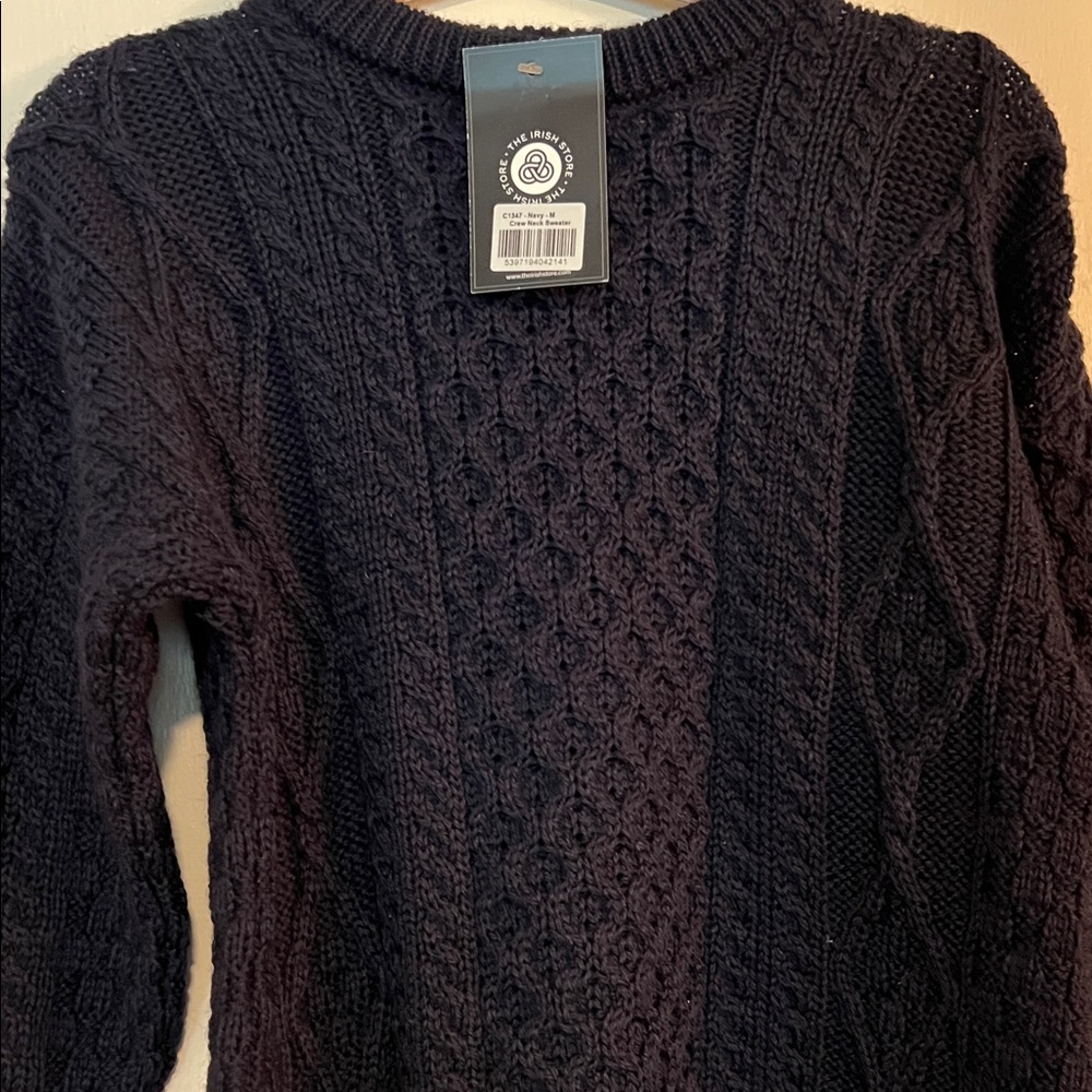Women’s Cable Crewneck Sweater in Dark Navy - Lightweight Knit - Picture 4 of 7